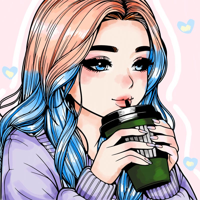 realistic girl drinking coffee