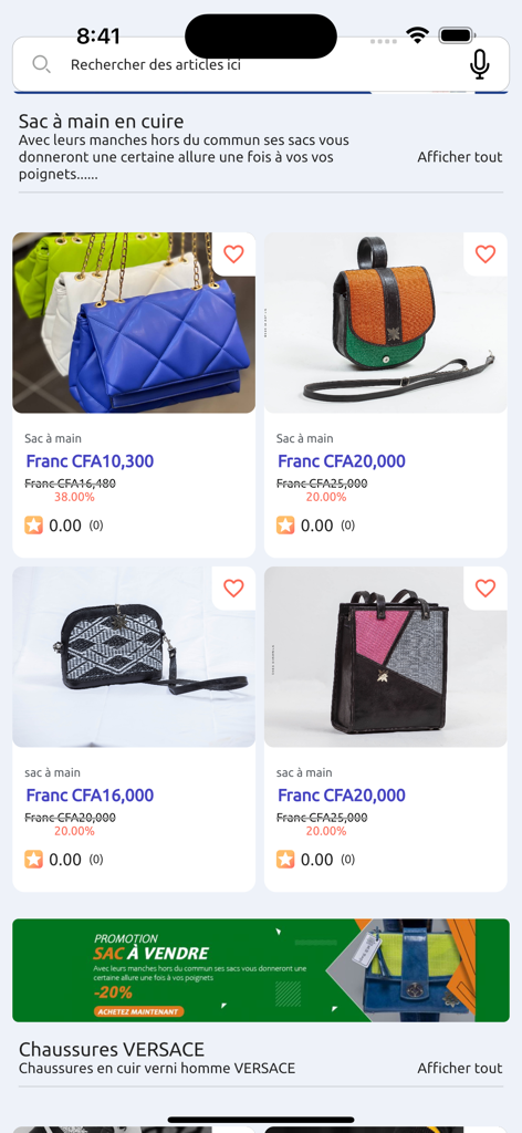 Kasuwa Niger - A mobile app screen of Kasuwa Niger displaying a collection of leather handbags with prices and discounts.