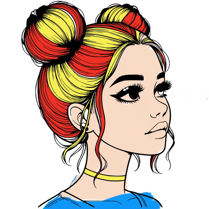 realistic girl with buns on the top of her head