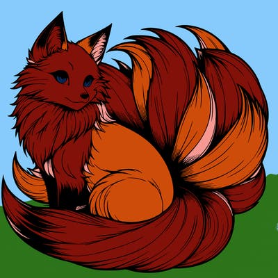 realistic detailed 9 tailed anime fox