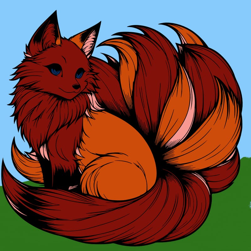 realistic detailed 9 tailed anime fox