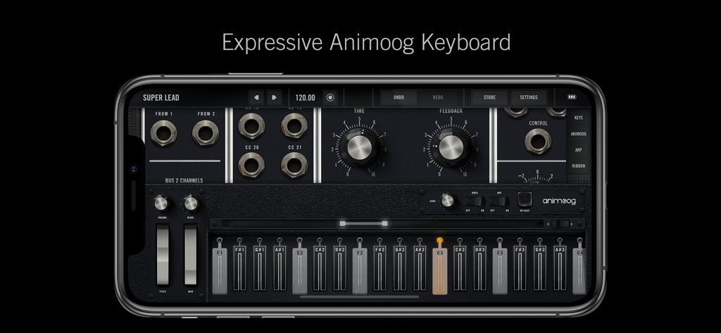 Model 15 Modular Synthesizer - Moog Model 15 앱의 표현력이 풍부한 Animoog 키보드 인터페이스