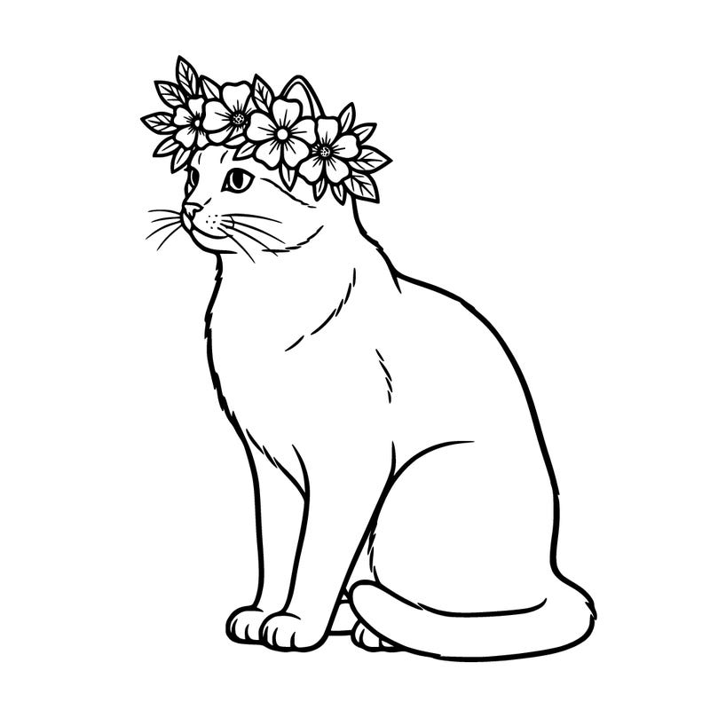 make a cat sitting down with a flower crown