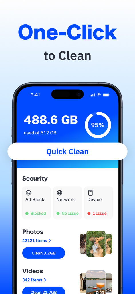 Boost Cleaner: Cleanup Storage - Boost Cleaner app showing storage usage and one click quick clean interface
