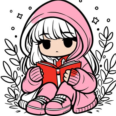 girl in oversized hoodie reading a book