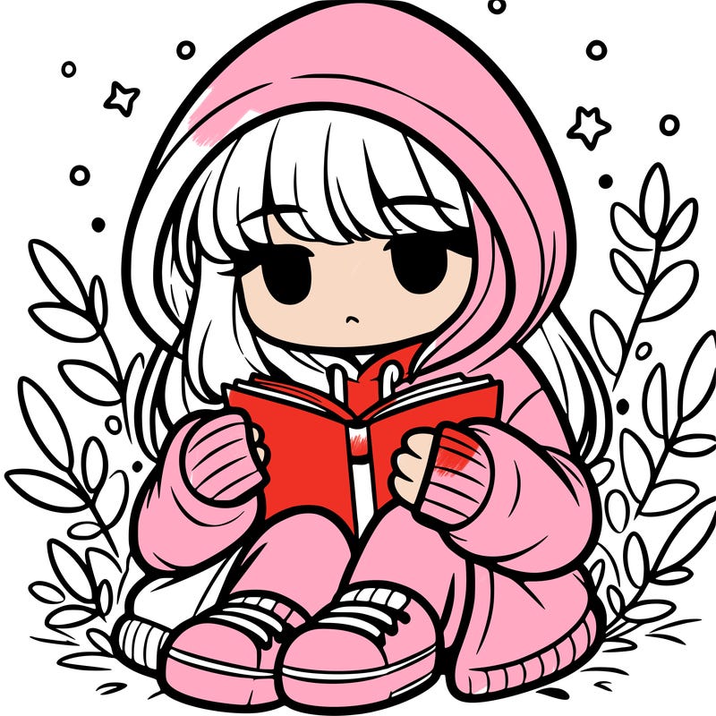 girl in oversized hoodie reading a book