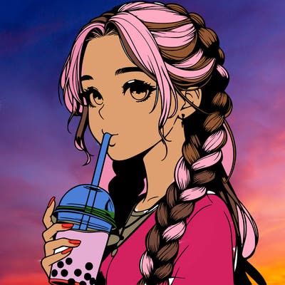 realistic girl with braided hair drinking boba