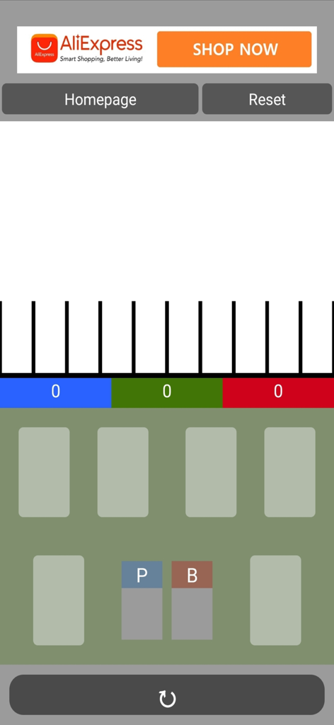 Interfaz de tablero minimalista de la aplicación Infinity BP card con un diseño simple con botones de navegación e indicadores de seguimiento.