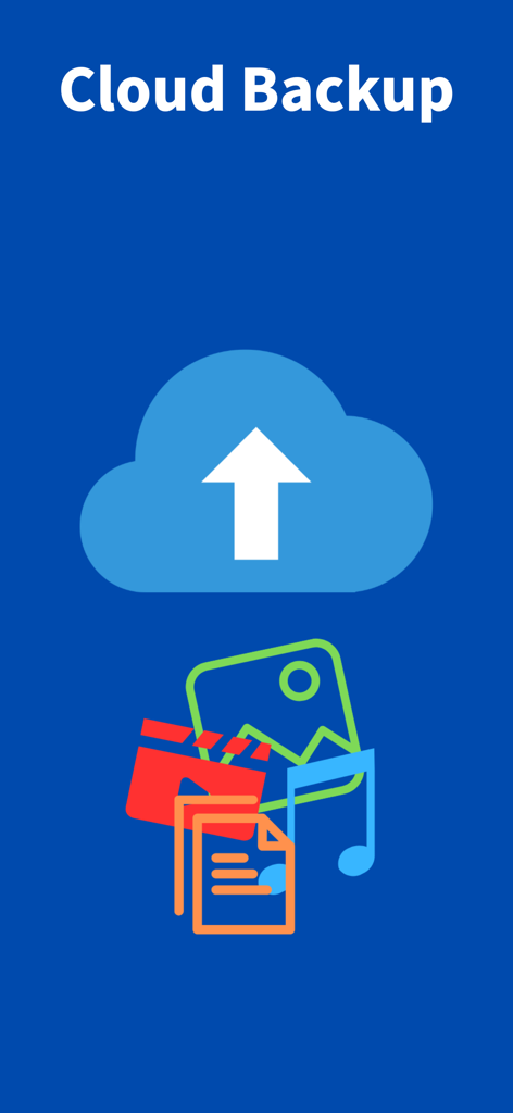 Calculator Vault - Privacy - Ilustração de backup na nuvem mostrando um ícone de nuvem seguro com fotos, vídeos e documentos sendo enviados para armazenamento privado