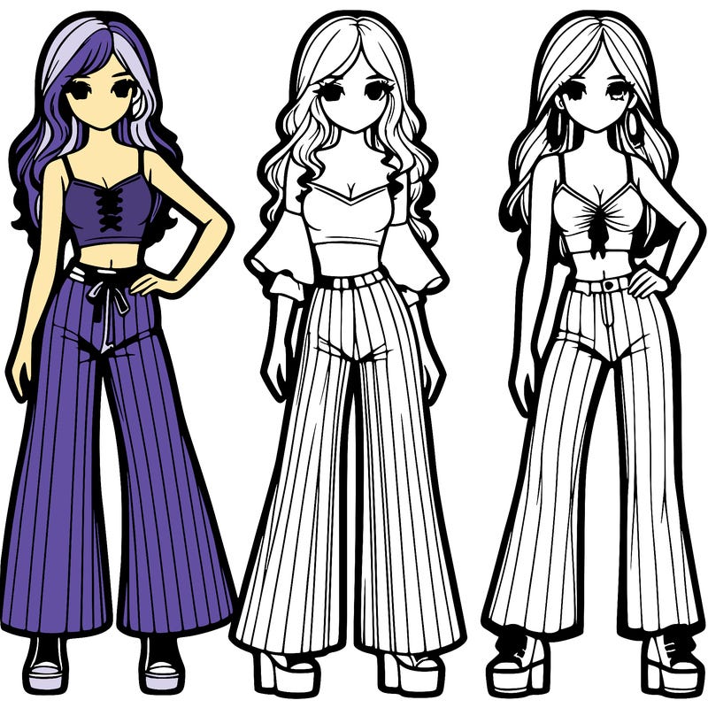 girls with flare pants and crop tops realistic