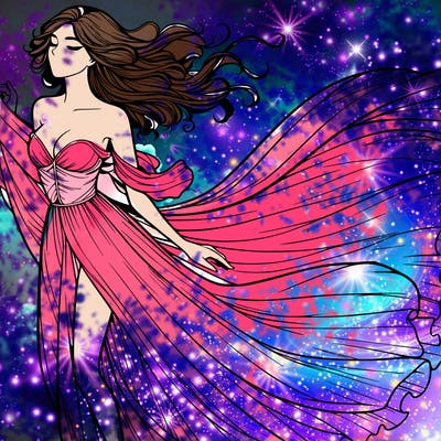 realistic woman in dress flowing the the wind