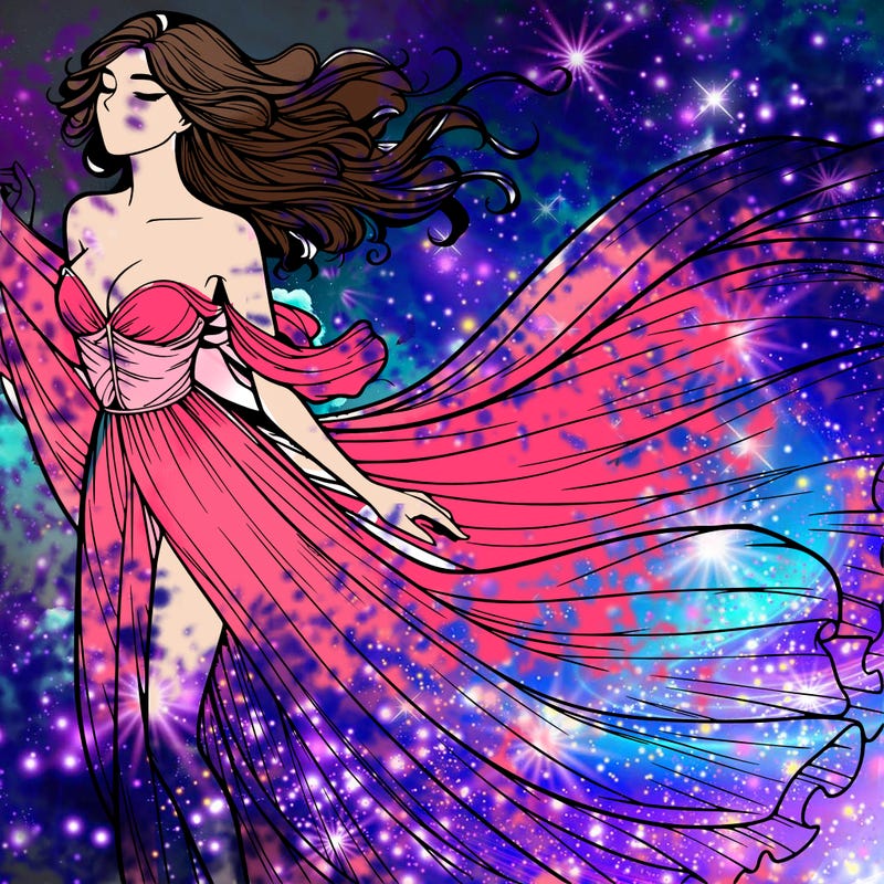 realistic woman in dress flowing the the wind