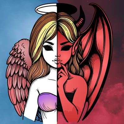 realistic angel half demon