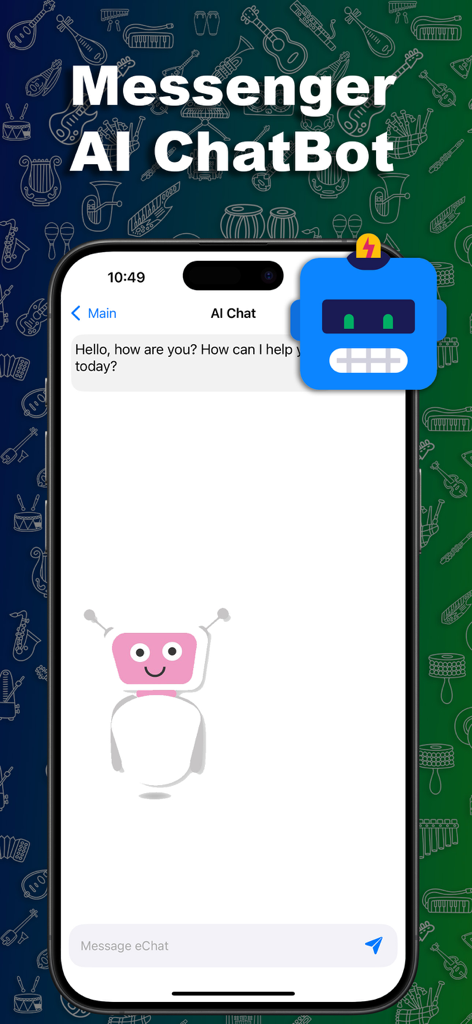 Duo Messenger Web Clone Plus - Interfaz del chatbot de IA de Duo Messenger con ilustración de robot y mensaje de bienvenida
