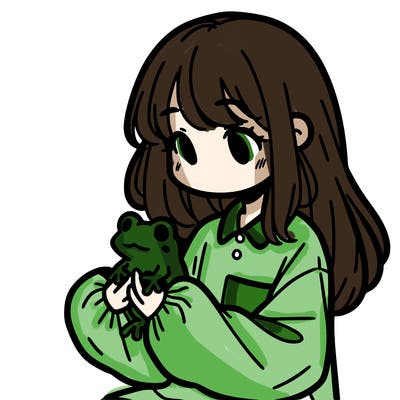 girl with long hair and a oversized shirt. and she is holding a frog