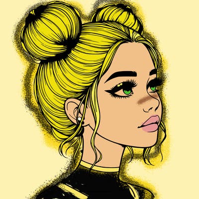 realistic girl with buns on the top of her head