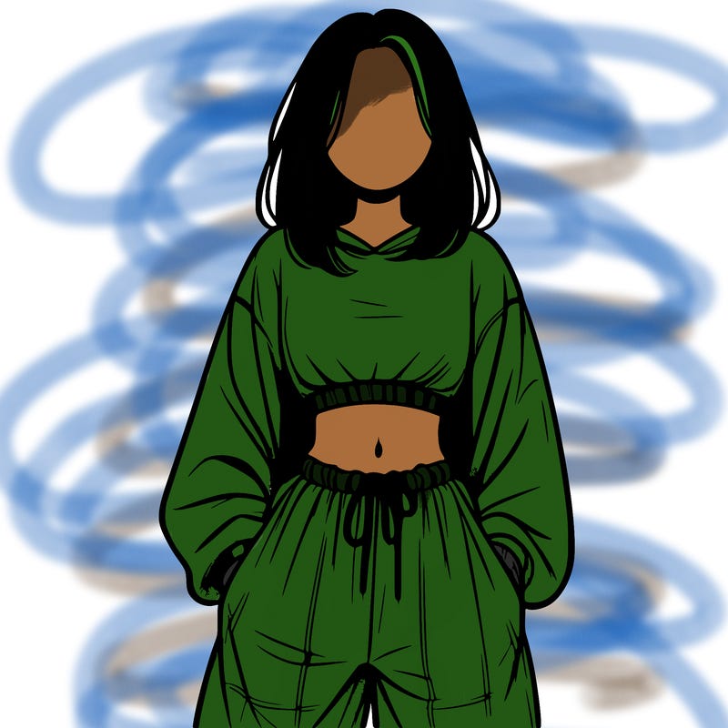 realistic girl faceless with baggy pants and a crop top