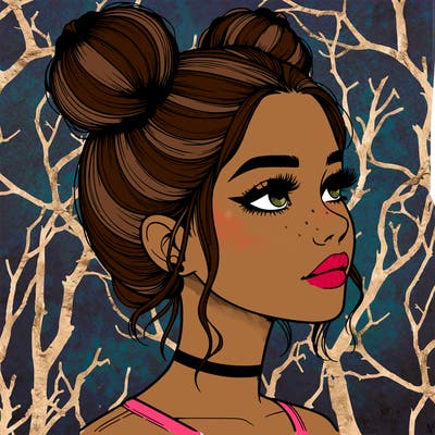 realistic girl with buns on the top of her head