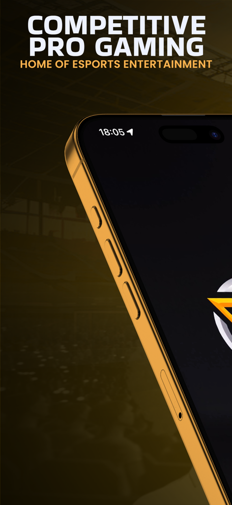 Pantalla promocional de la aplicación CPG Competitive Pro Gaming mostrando un smartphone dorado y marca de eSports