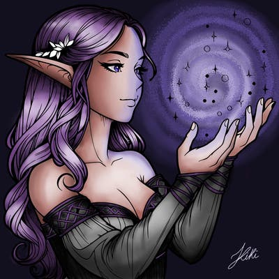 realistic elf girl doing magic