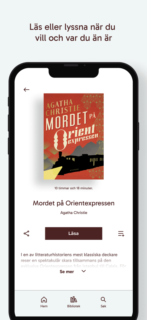 Biblio mobile app interface displaying book details for Murder on the Orient Express by Agatha Christie