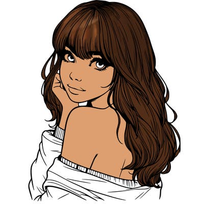 realistic girl with bangs looking over her shoulder