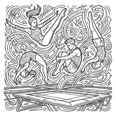 Dive into the thrilling world of trampoline gymnastics with this action-packed coloring page designed specifically for teens. Capture the energy and grace of aerial maneuvers with your favorite colors.