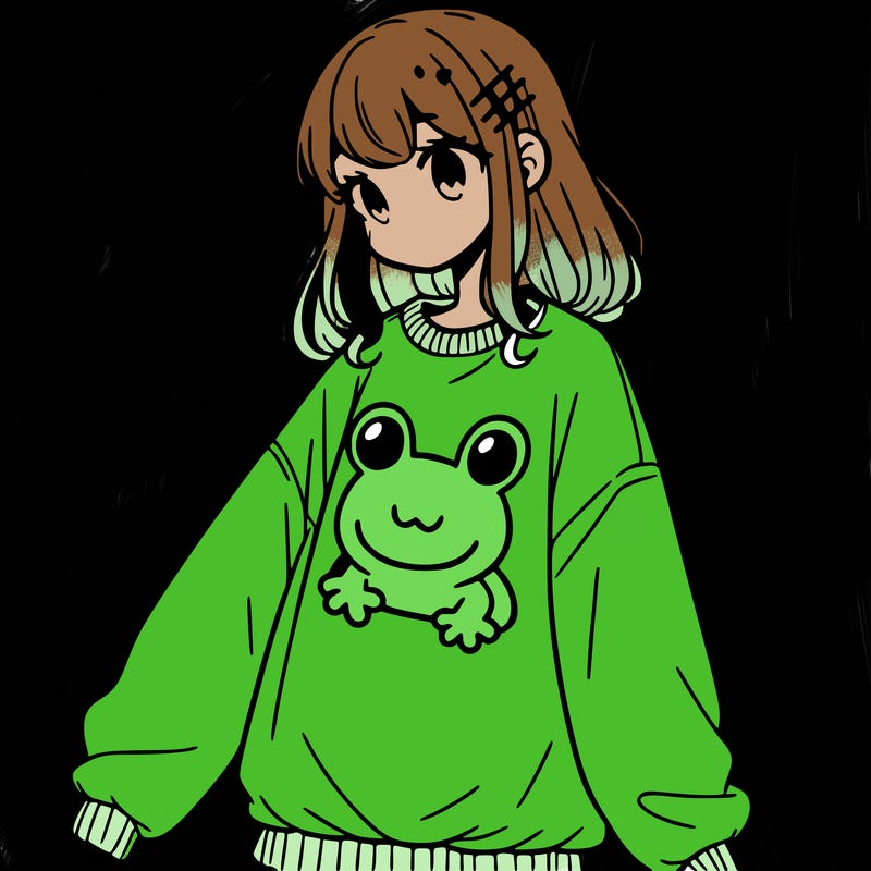 girl wearing frogging sweatshirt