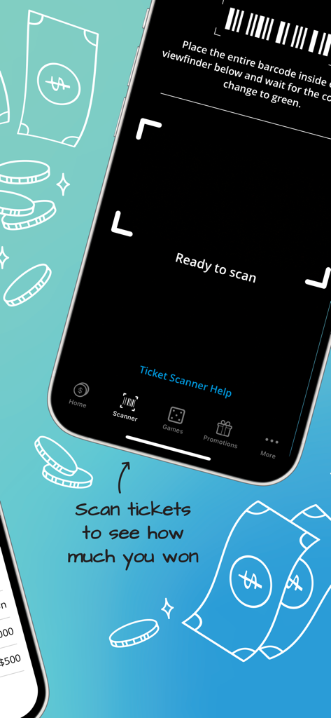 Michigan Lottery Mobile app ticket scanner interface with instructions to scan a barcode to check for prizes.