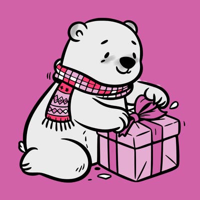 polar bear wrapping a present