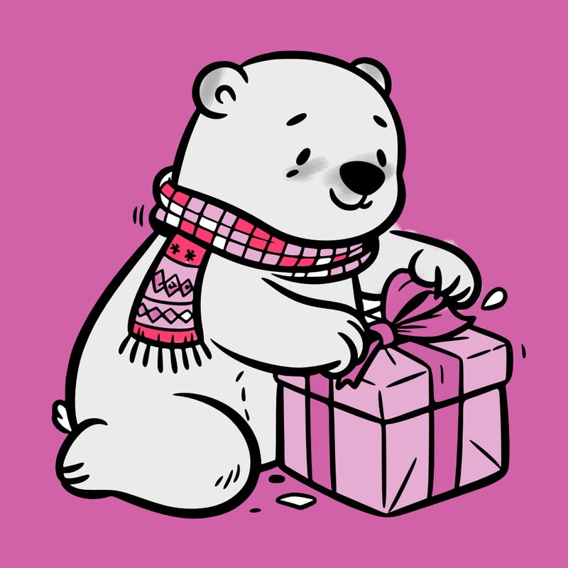polar bear wrapping a present