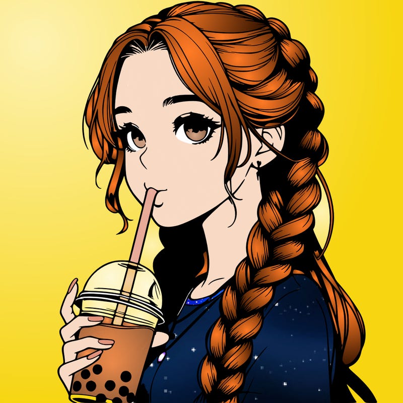 realistic girl with braided hair drinking boba