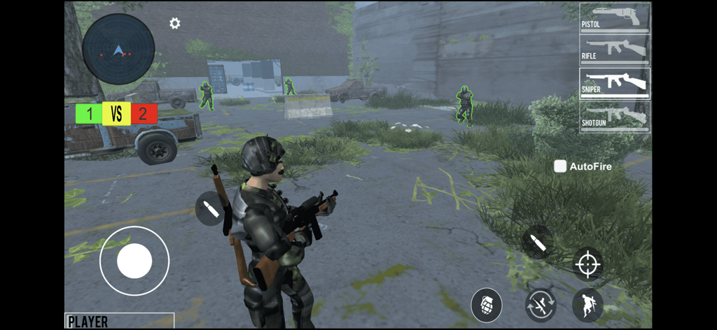 Cover Fire: Strike Force - A third person shooter gameplay screen showing a soldier in combat with weapon selection and on-screen controls