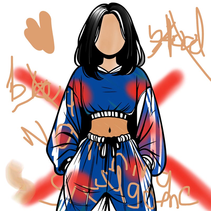 realistic girl faceless with baggy pants and a crop top