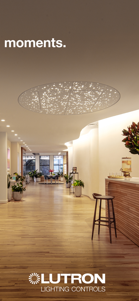 Lutron App - Luxury home interior with Lutron smart lighting and a decorative star patterned ceiling fixture