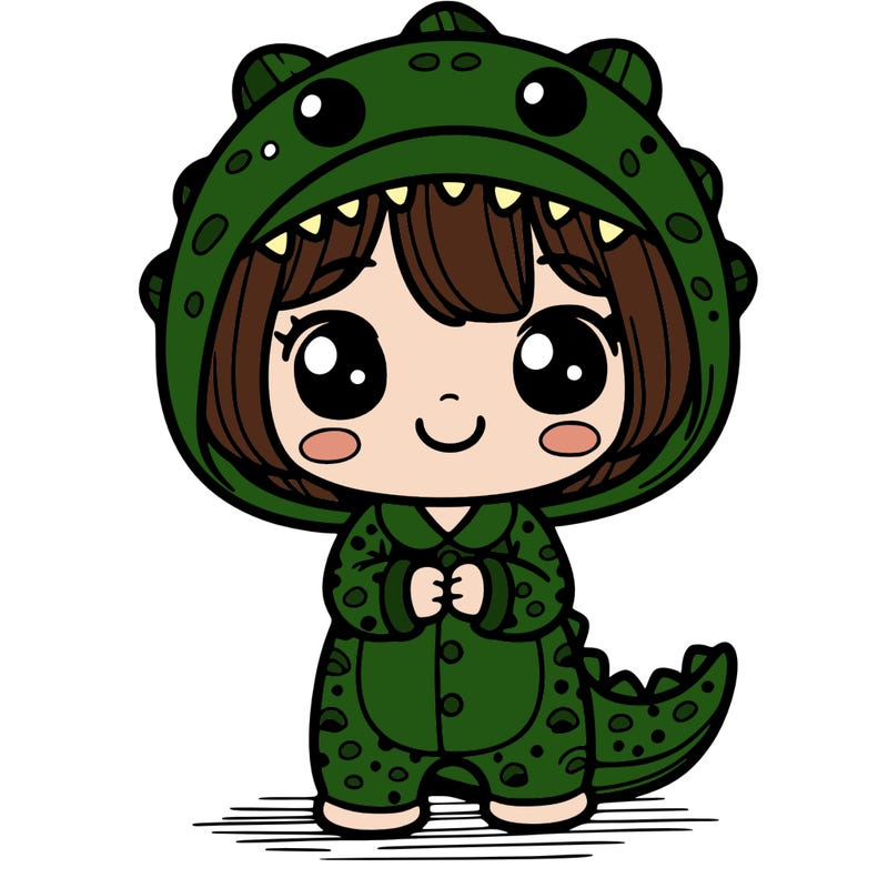 cute girl in dino pajamas
