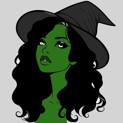 realistic witch girl with wavy hair and lips