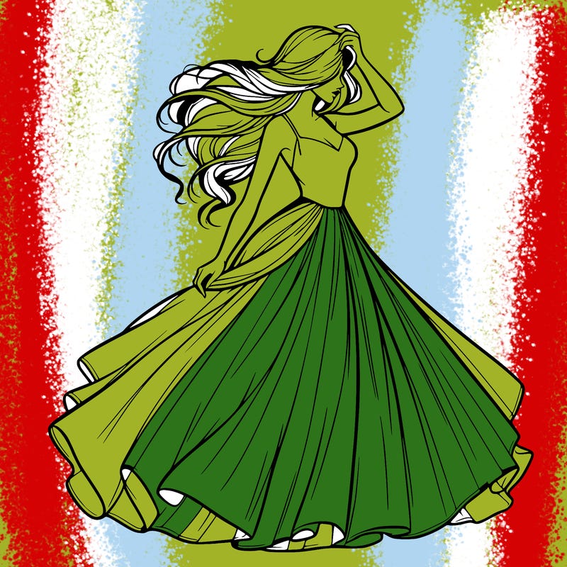 realistic woman with dress flowing in the wind