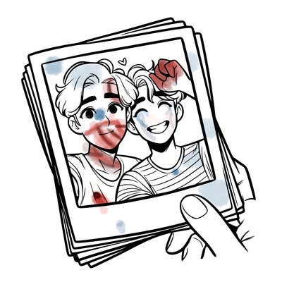 realistic, best friends taking a polaroid picture