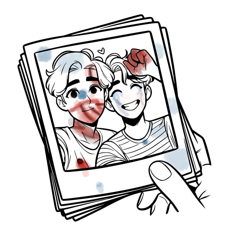 realistic, best friends taking a polaroid picture