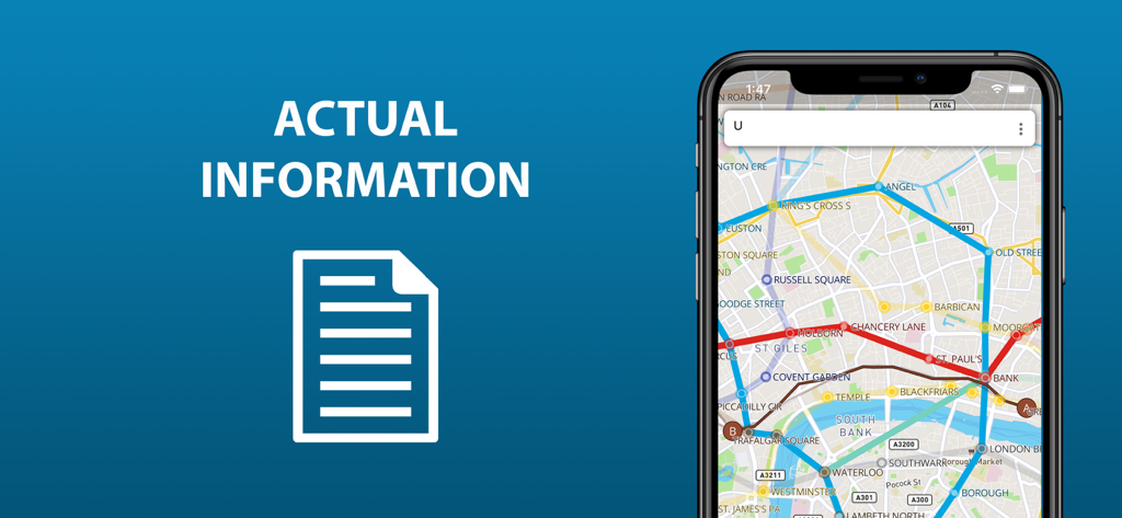 실제 정보 텍스트 옆에 대중교통 지도가 표시된 스마트폰