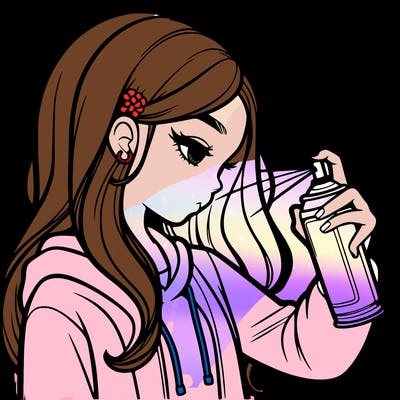 a realistic girl spray painting