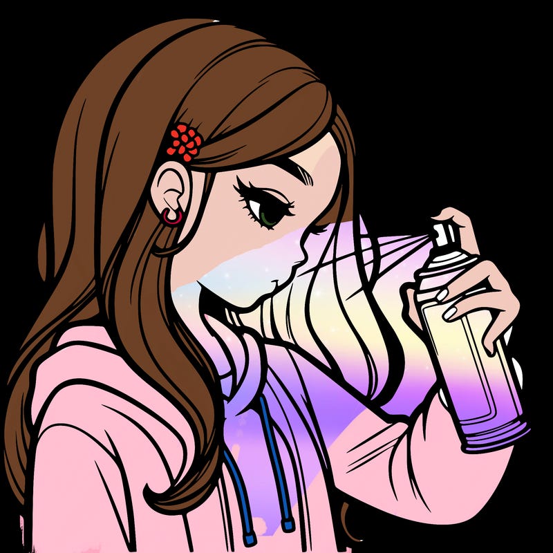 a realistic girl spray painting