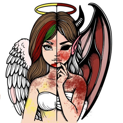 realistic angel half demon