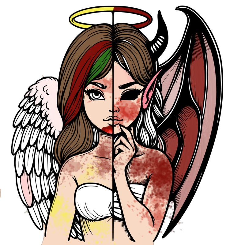 realistic angel half demon