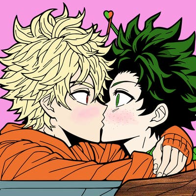 bakudeku bakugou katsuki e izuku midorya deku che si baciano my hero academia anime