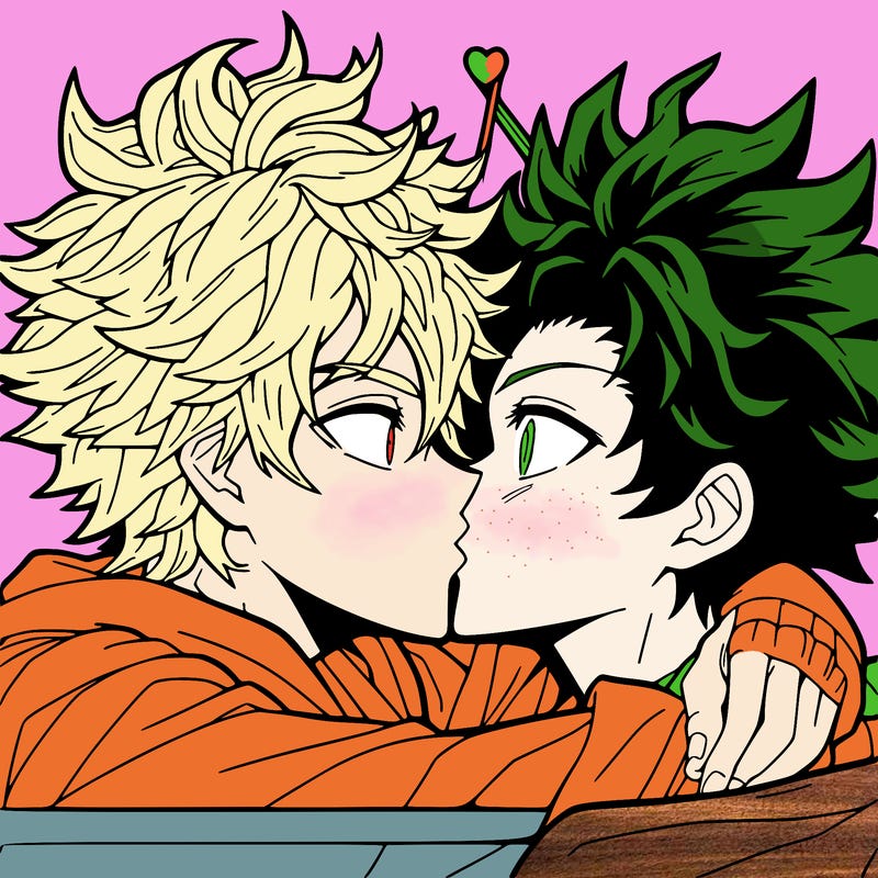 bakudeku bakugou katsuki e izuku midorya deku che si baciano my hero academia anime