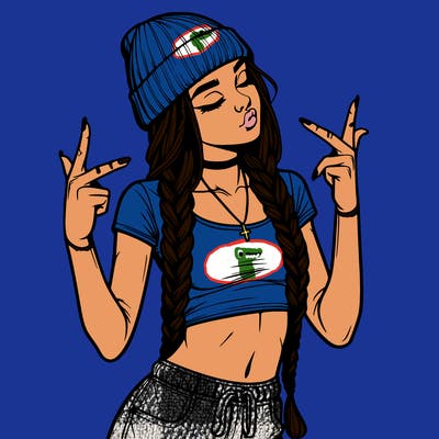 realistic teenage girl with braids and a beanie and crop top doing 🫶🏼