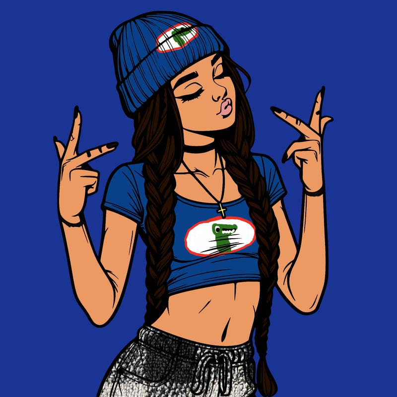 realistic teenage girl with braids and a beanie and crop top doing 🫶🏼