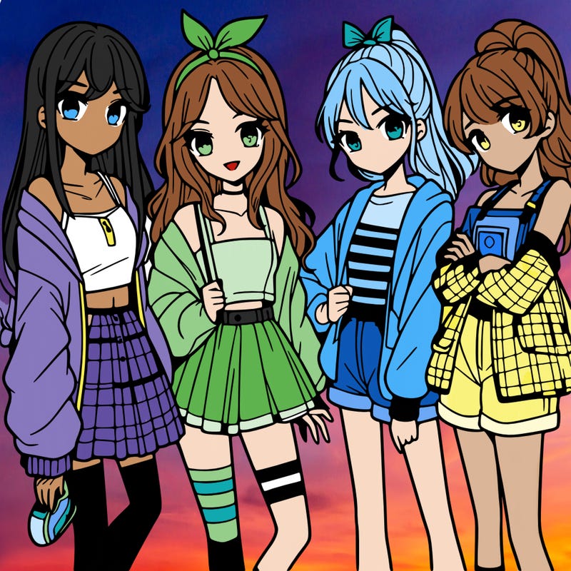 teen manga girls group of 4